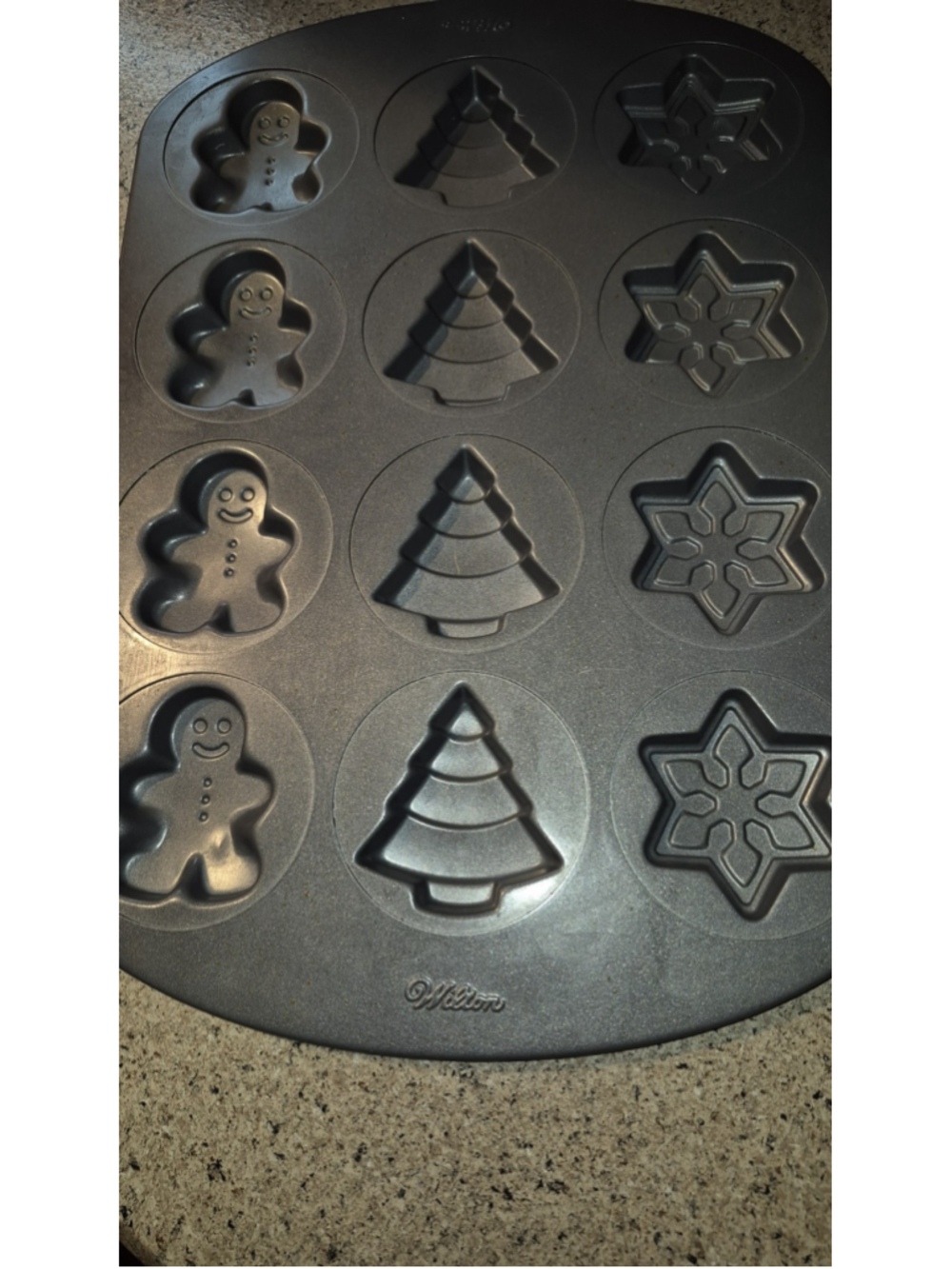 Wilton Christmas Cookie Pan 12 Cavity Snowman Gingerbread Man Tree